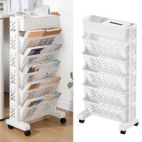 Movable Bookshelf Large Capacity Rotatable Removable Plastic Practical Rolling Organization Shelf 6 Layer