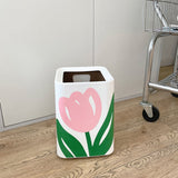Floral Trash Can Large Mouth Cute Appearance Modern Style Garbage Waste Basket for Kitchen Bathroom Bedroom Square Large Size