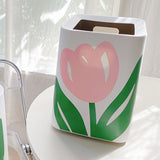 Floral Trash Can Large Mouth Cute Appearance Modern Style Garbage Waste Basket for Kitchen Bathroom Bedroom Square Large Size - Extra Image
