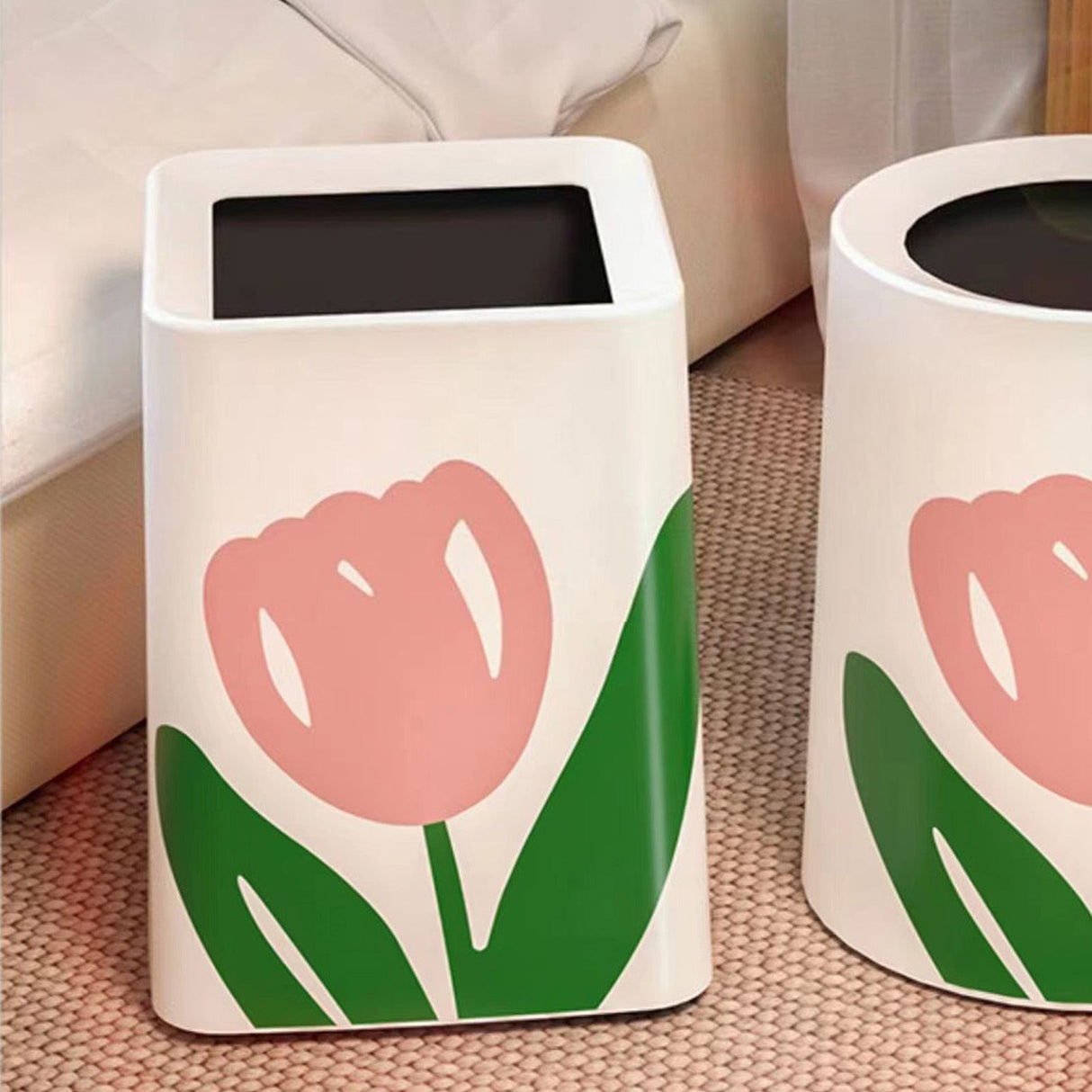 Floral Trash Can Large Mouth Cute Appearance Modern Style Garbage Waste Basket for Kitchen Bathroom Bedroom Square Large Size