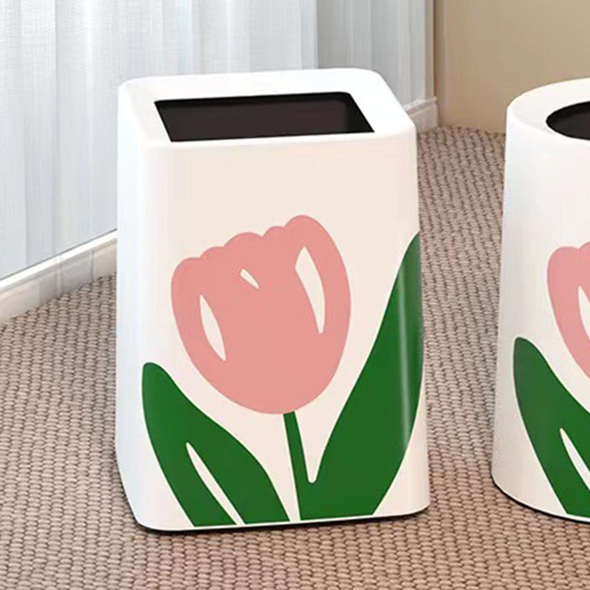 Floral Trash Can Large Mouth Cute Appearance Modern Style Garbage Waste Basket for Kitchen Bathroom Bedroom Square Large Size