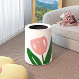 Floral Trash Can Large Mouth Cute Appearance Modern Style Garbage Waste Basket for Kitchen Bathroom Bedroom Round Small Size - Rear View
