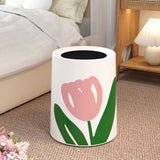 Floral Trash Can Large Mouth Cute Appearance Modern Style Garbage Waste Basket for Kitchen Bathroom Bedroom Round Small Size