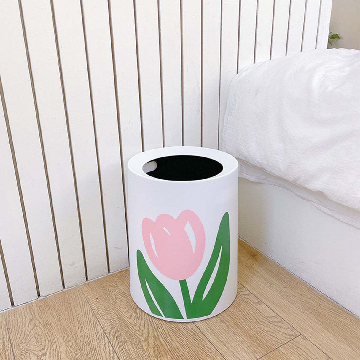 Floral Trash Can Large Mouth Cute Appearance Modern Style Garbage Waste Basket for Kitchen Bathroom Bedroom Round Small Size