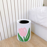 Floral Trash Can Large Mouth Cute Appearance Modern Style Garbage Waste Basket for Kitchen Bathroom Bedroom Round Small Size