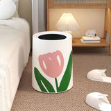 Floral Trash Can Large Mouth Cute Appearance Modern Style Garbage Waste Basket for Kitchen Bathroom Bedroom Round Small Size