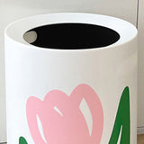 Floral Trash Can Large Mouth Cute Appearance Modern Style Garbage Waste Basket for Kitchen Bathroom Bedroom Round Small Size