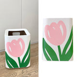 Floral Trash Can Large Mouth Cute Appearance Modern Style Garbage Waste Basket for Kitchen Bathroom Bedroom Square Small Size