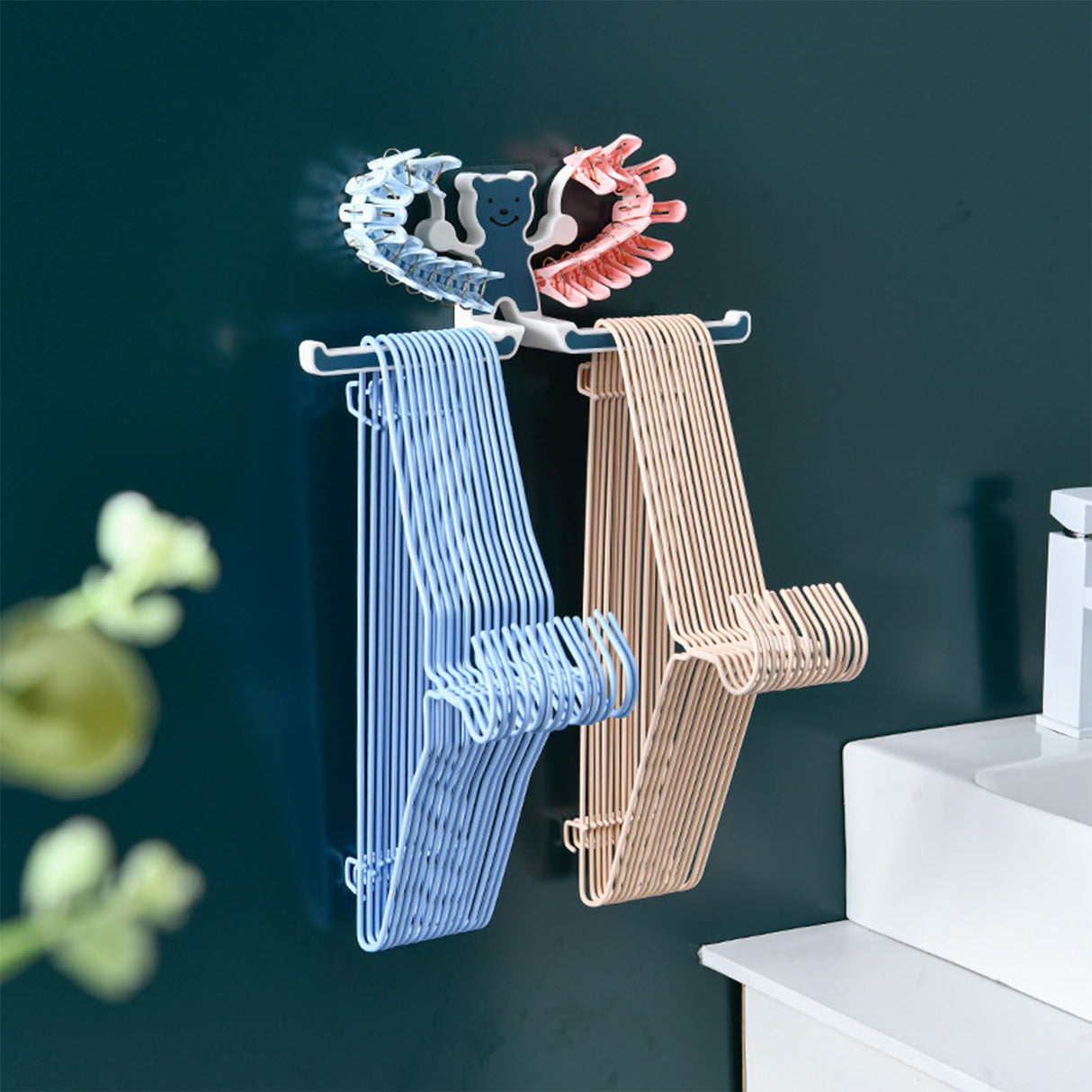 Storage Hook Rack Multipurpose Strong Bearing Capacity Waterproof Punch Free Towel Rack Holder for Home Blue