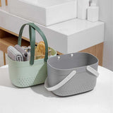 Portable Shower Basket with Ventilation Holes Large Capacity Plastic Portable Storage Basket with Handles for Bathroom Grey