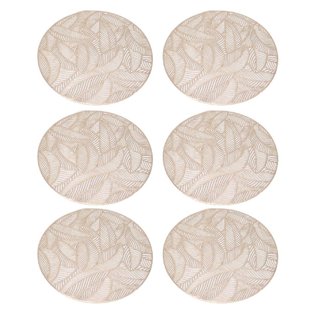 6 Pcs Round Placemat Gold Hollowed Eco Friendly PVC Heat Resistant 38cm Dining Table Mat