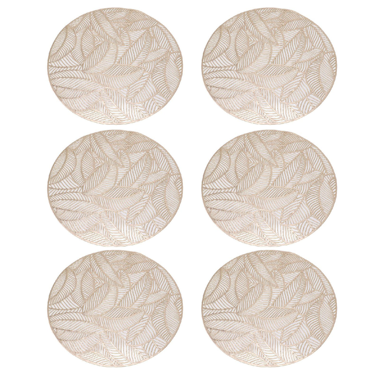 6 Pcs Round Placemat Gold Hollowed Eco Friendly PVC Heat Resistant 38cm Dining Table Mat