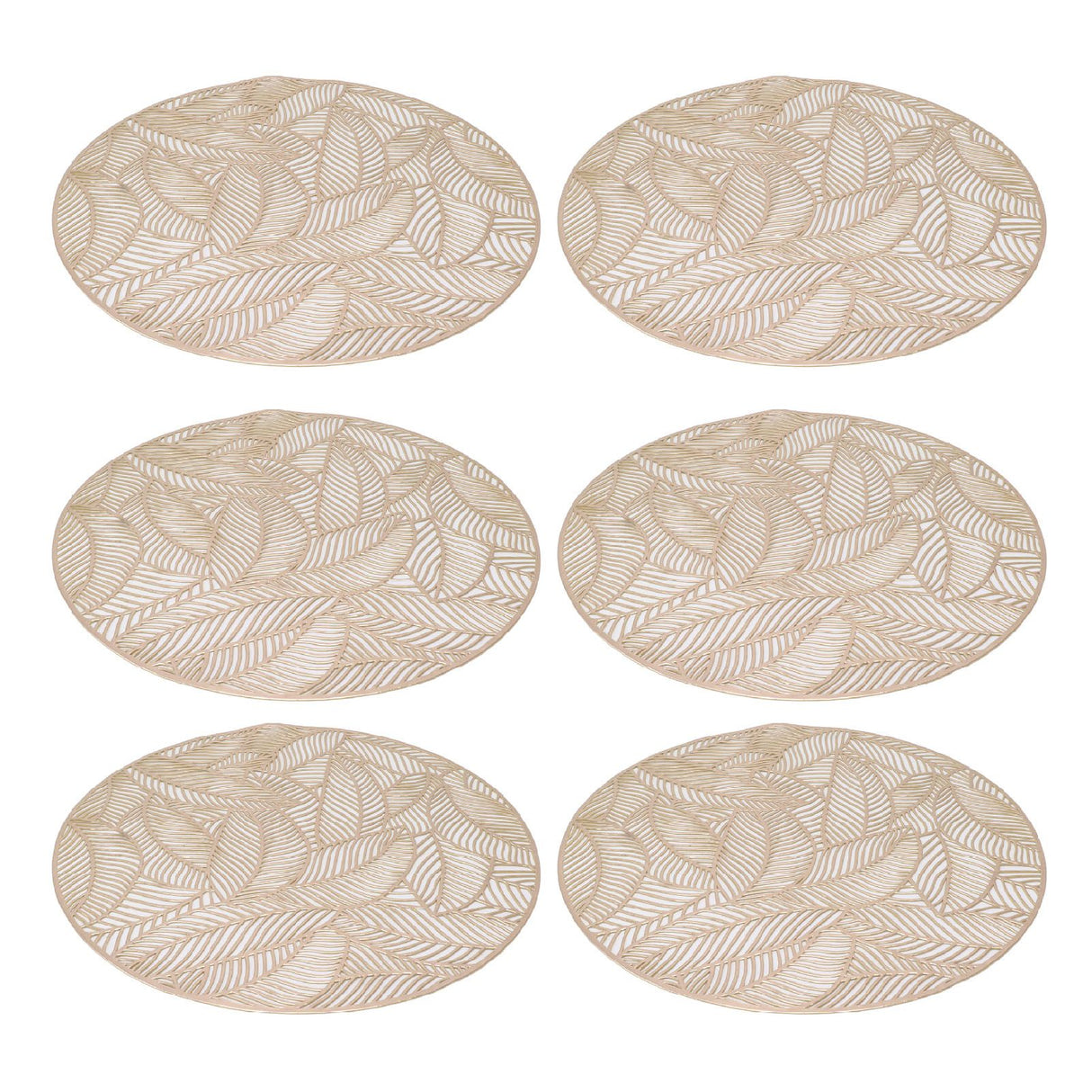 6 Pcs Round Placemat Gold Hollowed Eco Friendly PVC Heat Resistant 38cm Dining Table Mat