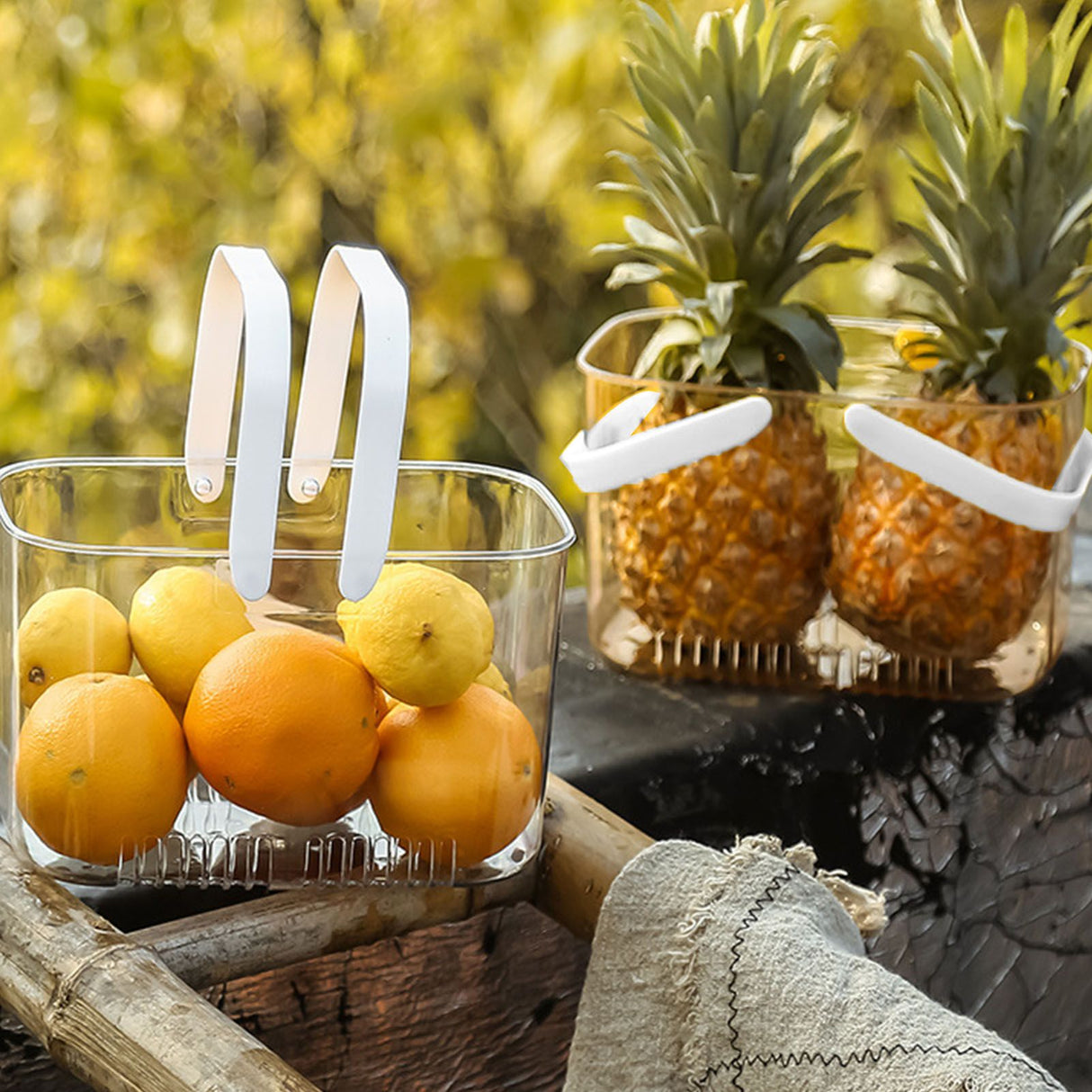 Clear Hand Basket Comfortable Handle Ventilation Holes Easy Access Versatile Fruit Storage Basket for Camping White