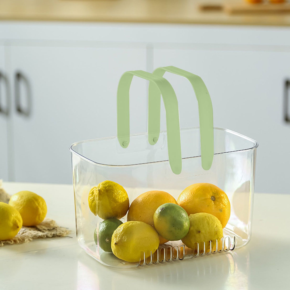 Clear Hand Basket Comfortable Handle Ventilation Holes Easy Access Versatile Fruit Storage Basket for Camping Green