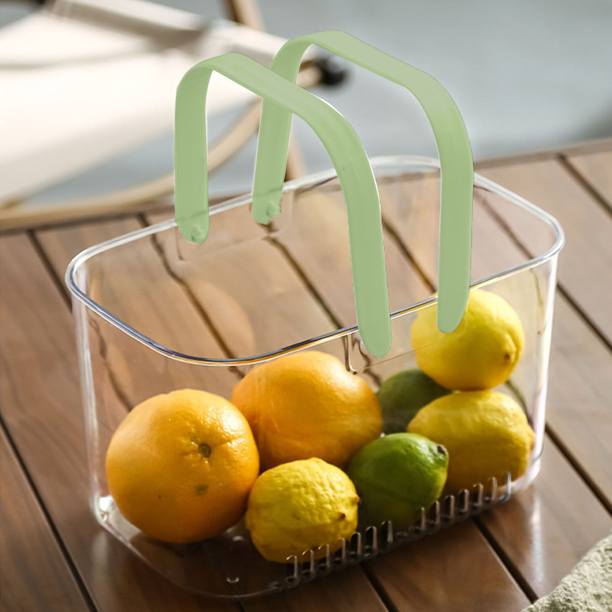 Clear Hand Basket Comfortable Handle Ventilation Holes Easy Access Versatile Fruit Storage Basket for Camping Green