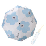 Flower Pattern Folding Umbrella UV Protection Foldable Rain Shine Dual Use Sun Umbrella for Travelling Sky Blue - Side View