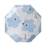 Flower Pattern Folding Umbrella UV Protection Foldable Rain Shine Dual Use Sun Umbrella for Travelling Sky Blue - Close-Up Angle