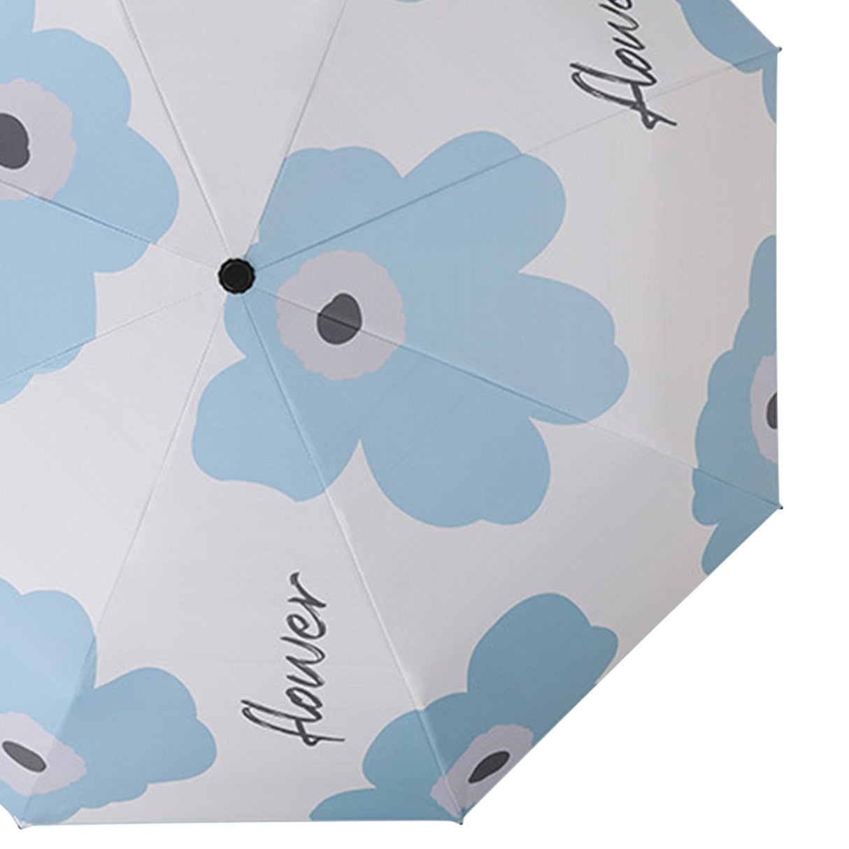 Flower Pattern Folding Umbrella UV Protection Foldable Rain Shine Dual Use Sun Umbrella for Travelling Sky Blue