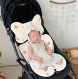 Soft Baby Stroller Seat Cushion Breathable Pure Cotton Infant Car Seat Head Neck Body Support Thin Style Bear - Close-Up Angle