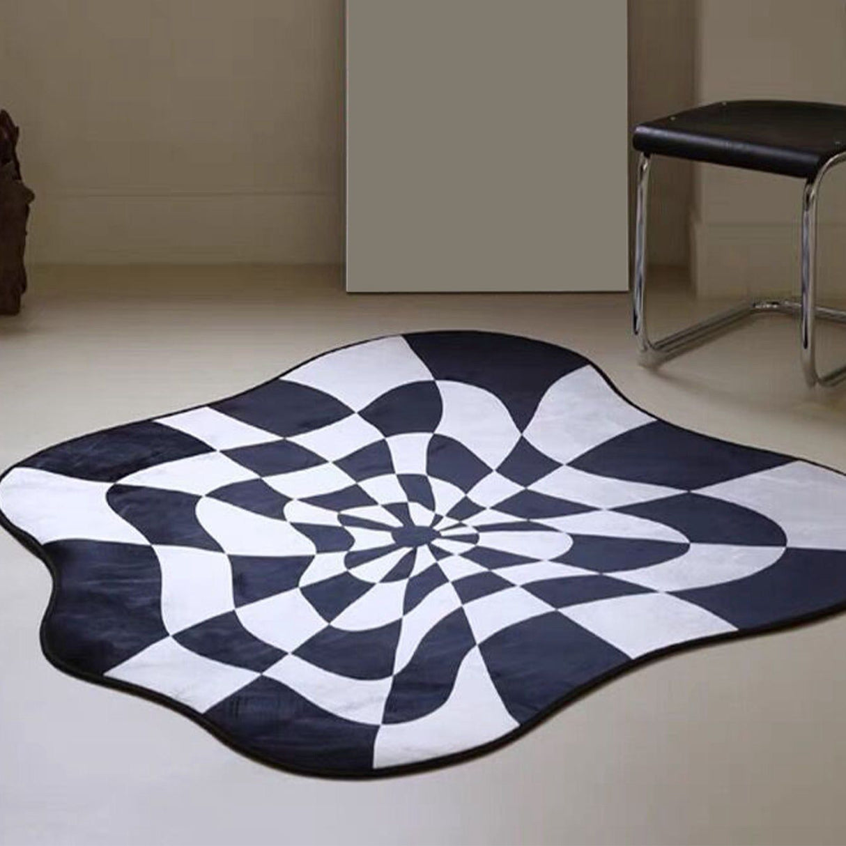 Carpet Comfortable Soft Color Blocking Bedside Creative Irregular Rug for Bedroom Living Room Balcony White and Black 60x60cm/23.62x23.62in