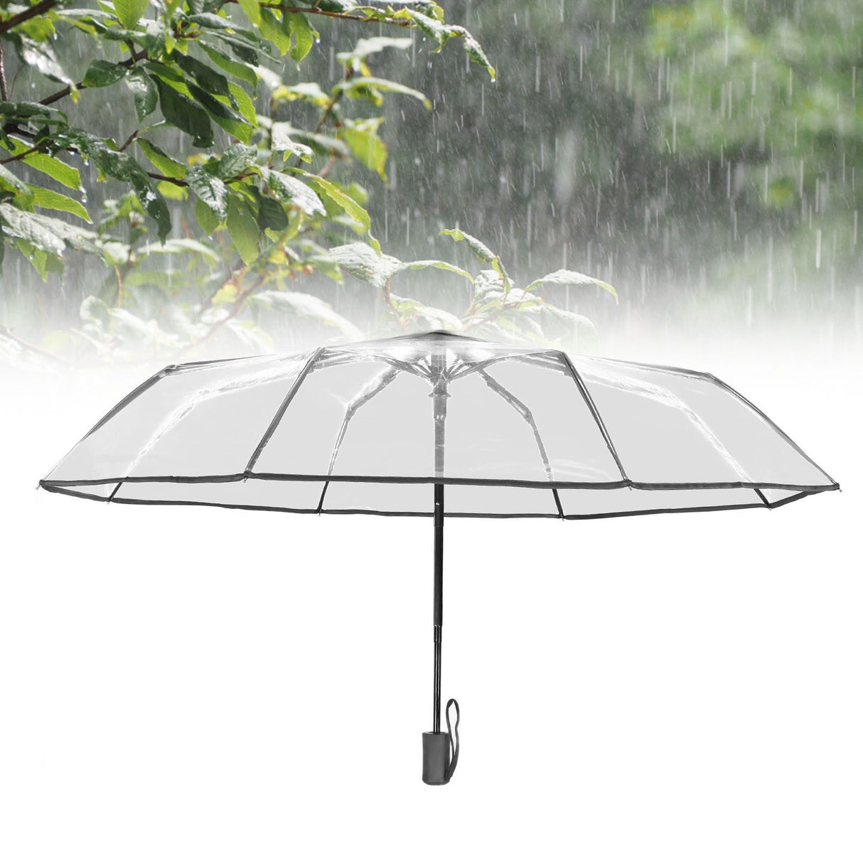 Compact Umbrella Black Transparent Automatic Design Sturdy Structure Travel Umbrella for Backpack Outing Outdoor