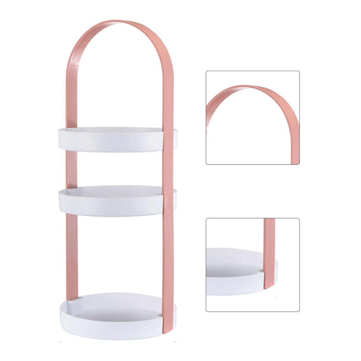 3 Layers Round Storage Rack Integral Handle 3 Layer Storage Round Stand for Bathroom Pink