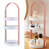 3 Layers Round Storage Rack Integral Handle 3 Layer Storage Round Stand for Bathroom Pink - Rear View