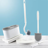 4 Pieces Toilet Bowl Brush Set Punch Free Wall Mounted Toilet Brush Holder with 3 Brush for Bathroom White - Rear View