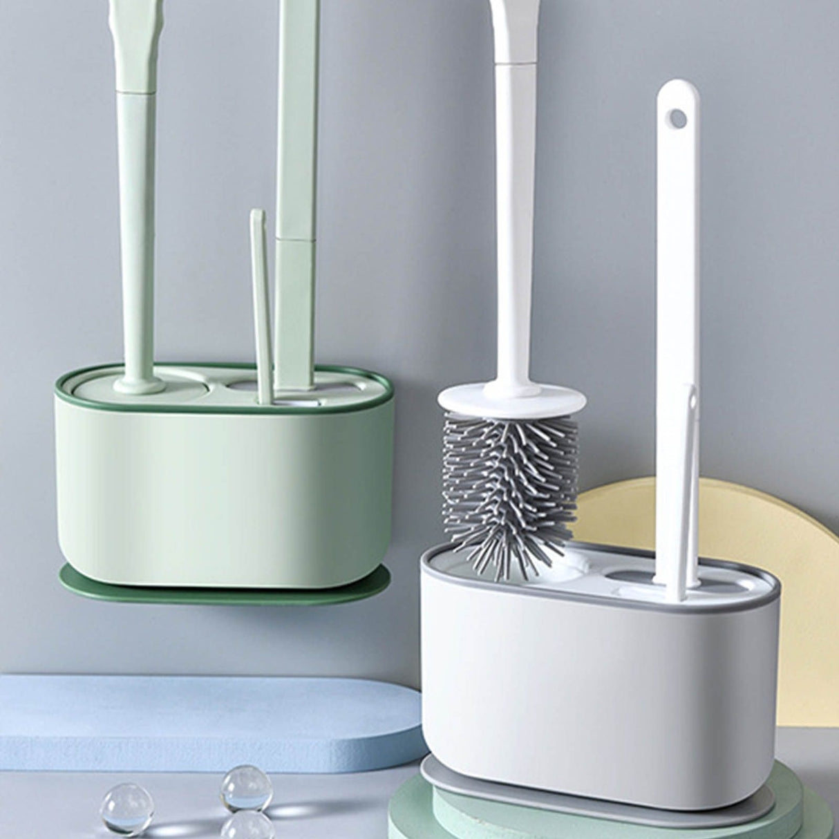 Long Handle Toilet Brush Set Deep Cleansing Multifunctional Hanging Toilet Brush Set for Bathroom Pearl White