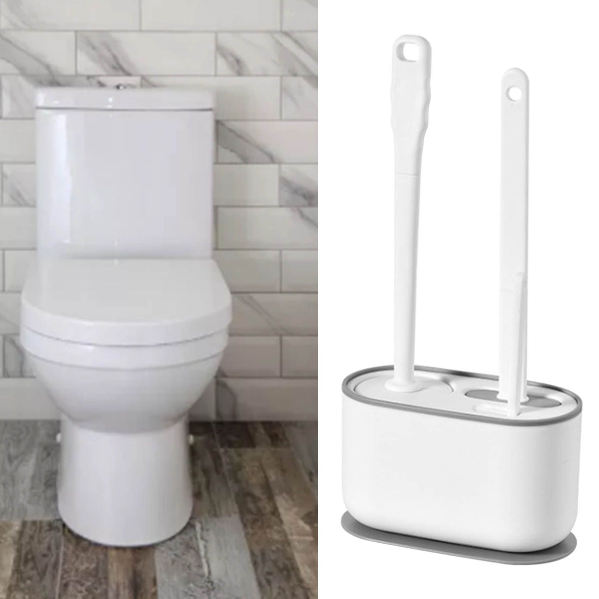 Long Handle Toilet Brush Set Deep Cleansing Multifunctional Hanging Toilet Brush Set for Bathroom Pearl White