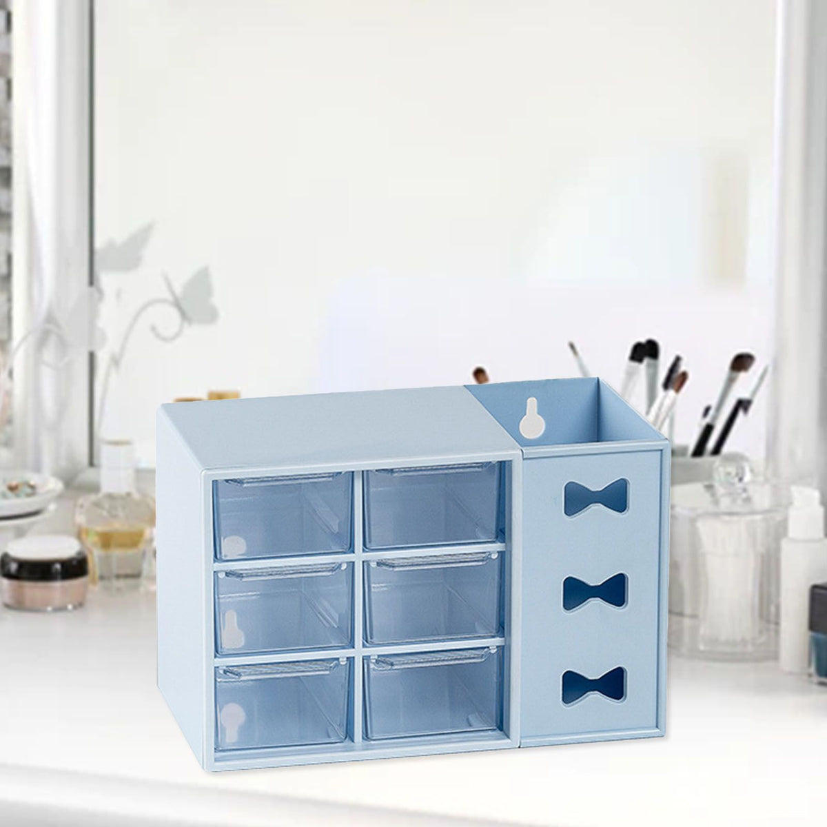Pen Desk Shelf Dustproof 6 Drawers Pen Organization Storage Shelf for Students Office People Blue