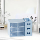 Pen Desk Shelf Dustproof 6 Drawers Pen Organization Storage Shelf for Students Office People Blue