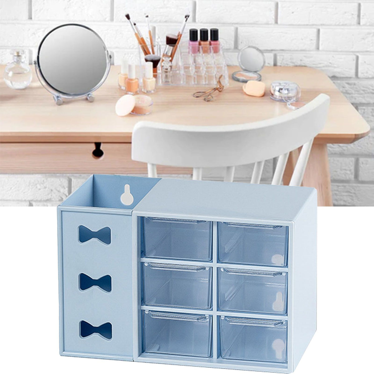 Pen Desk Shelf Dustproof 6 Drawers Pen Organization Storage Shelf for Students Office People Blue