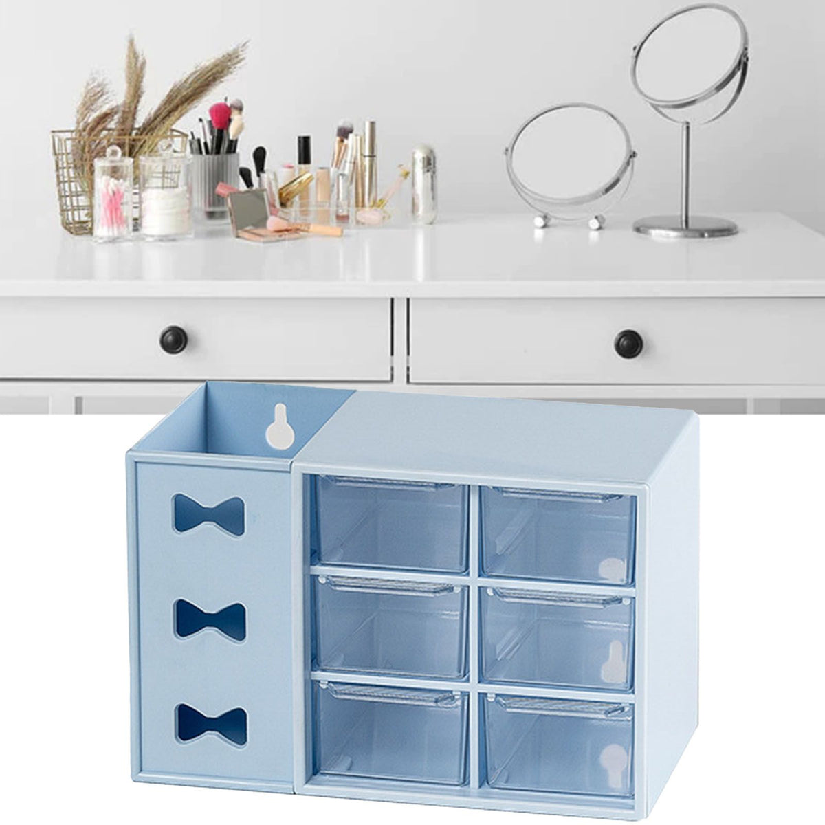 Pen Desk Shelf Dustproof 6 Drawers Pen Organization Storage Shelf for Students Office People Blue