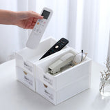 Desktop Storage Box Plastic Desk Makeup Organizer Stationery Supplies Storage Box with Drawer White