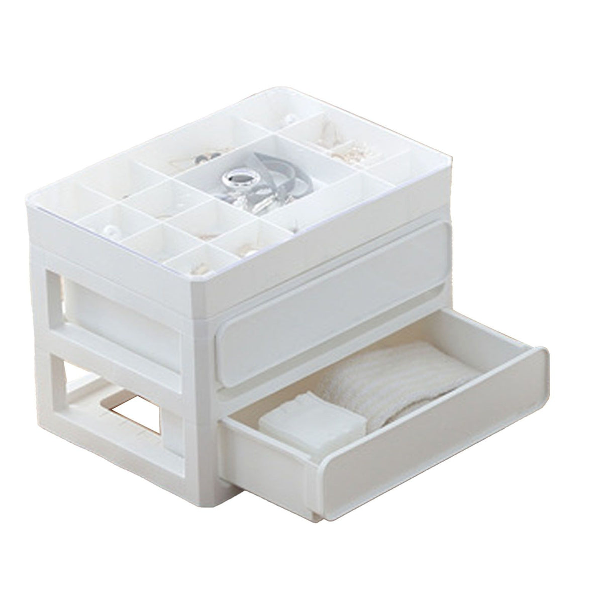 Storage Drawer Multi Layers Stackable Dustproof Desktop Storage Box Organizer for Student Dormitory Home Cosmetics 2 Layers White