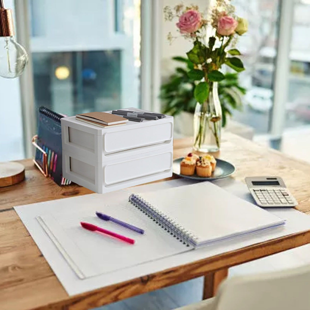 Storage Drawer Multi Layers Stackable Dustproof Desktop Storage Box Organizer for Student Dormitory Home Cosmetics 2 Layers White
