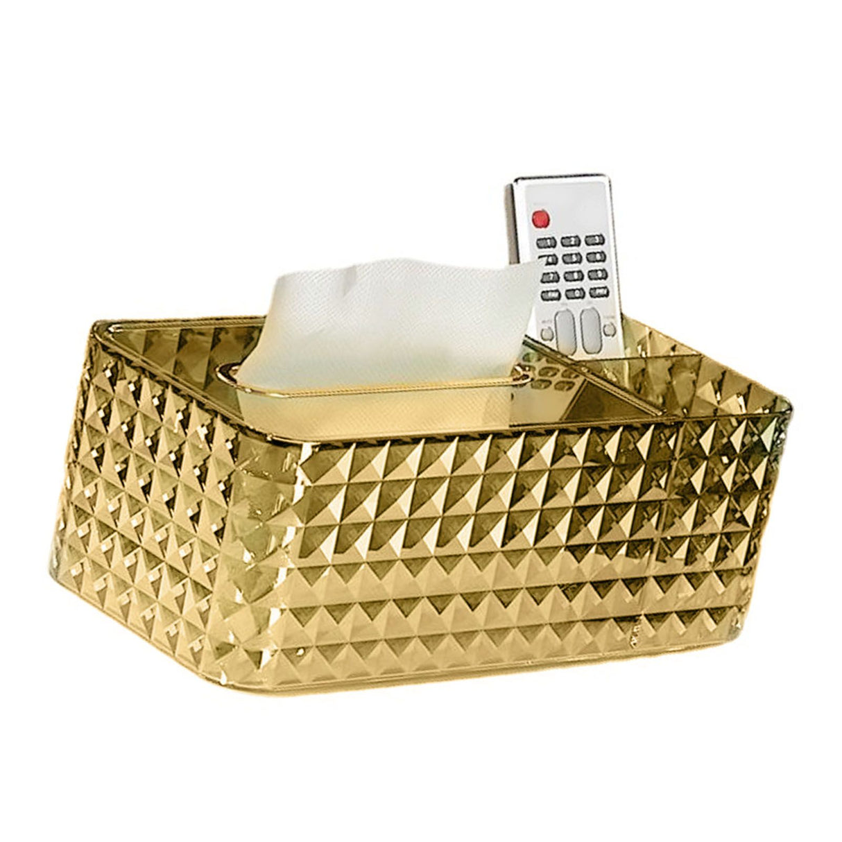 Tissue Storage Box Rhombus Texture Side Partition Towel Napkin Container Case Transparent Gold