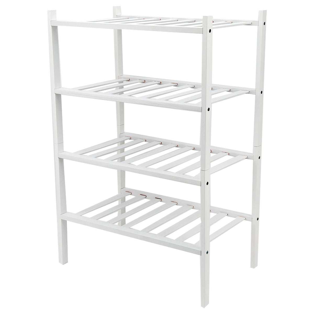 4 Tier Shoe Rack White Stackable Shoes Rack Organizer Multifunctional Bamboo Shoe Rack for Home Hotel Dorm