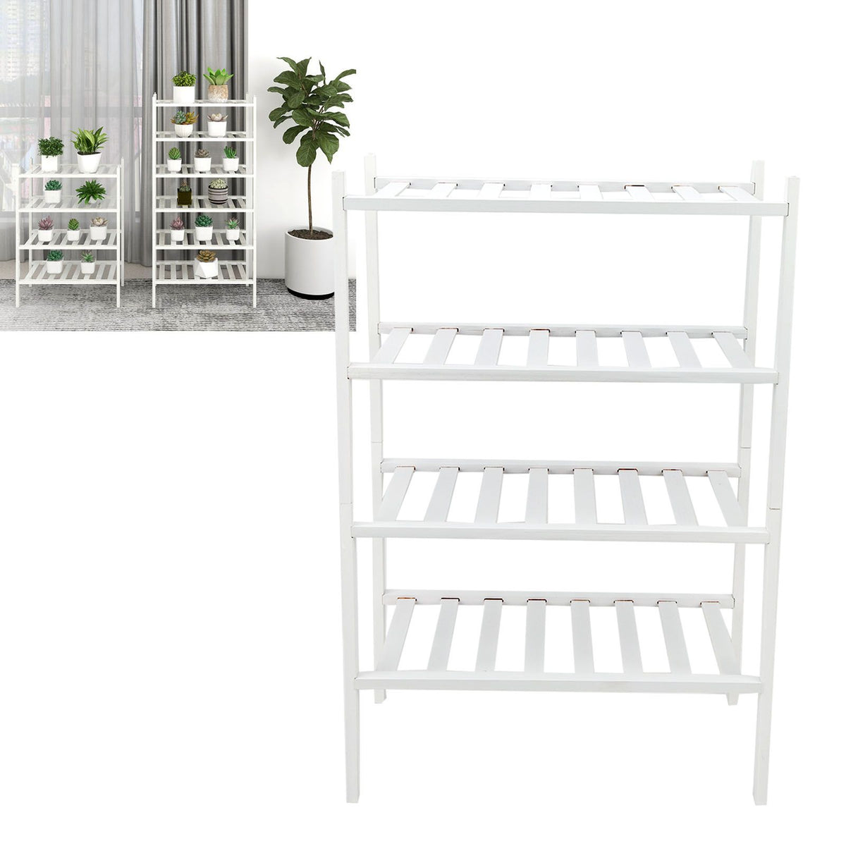 4 Tier Shoe Rack White Stackable Shoes Rack Organizer Multifunctional Bamboo Shoe Rack for Home Hotel Dorm