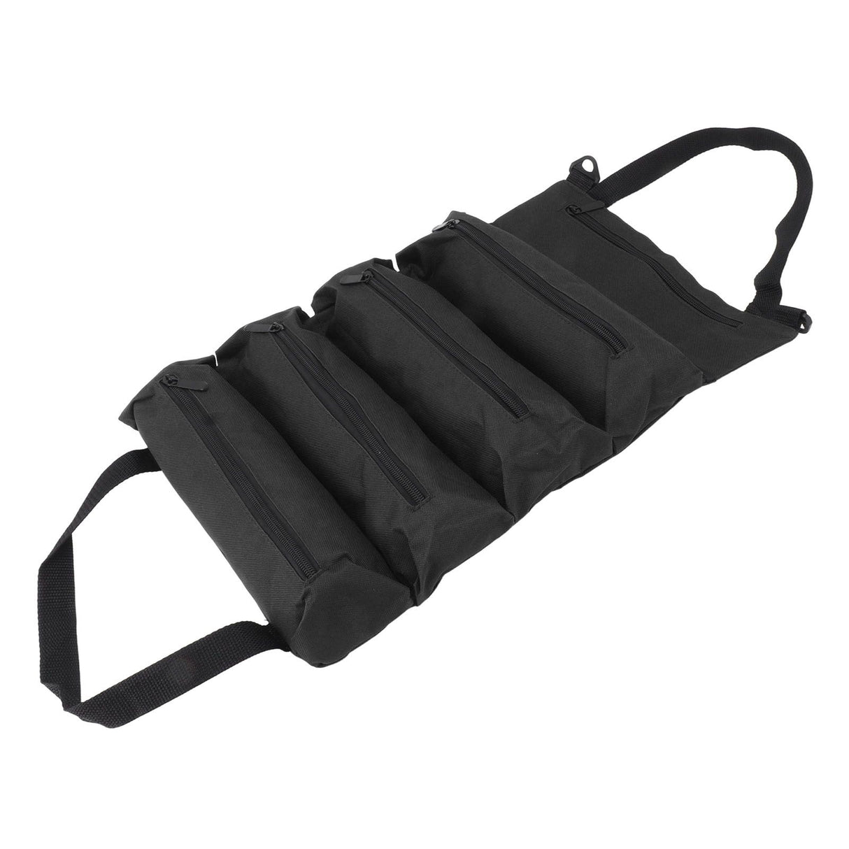 Roll Up Tool Bag 5 Zipper Pockets Portable Oxford Cloth Electricians Tool Bag for Carpenter Plumber Black