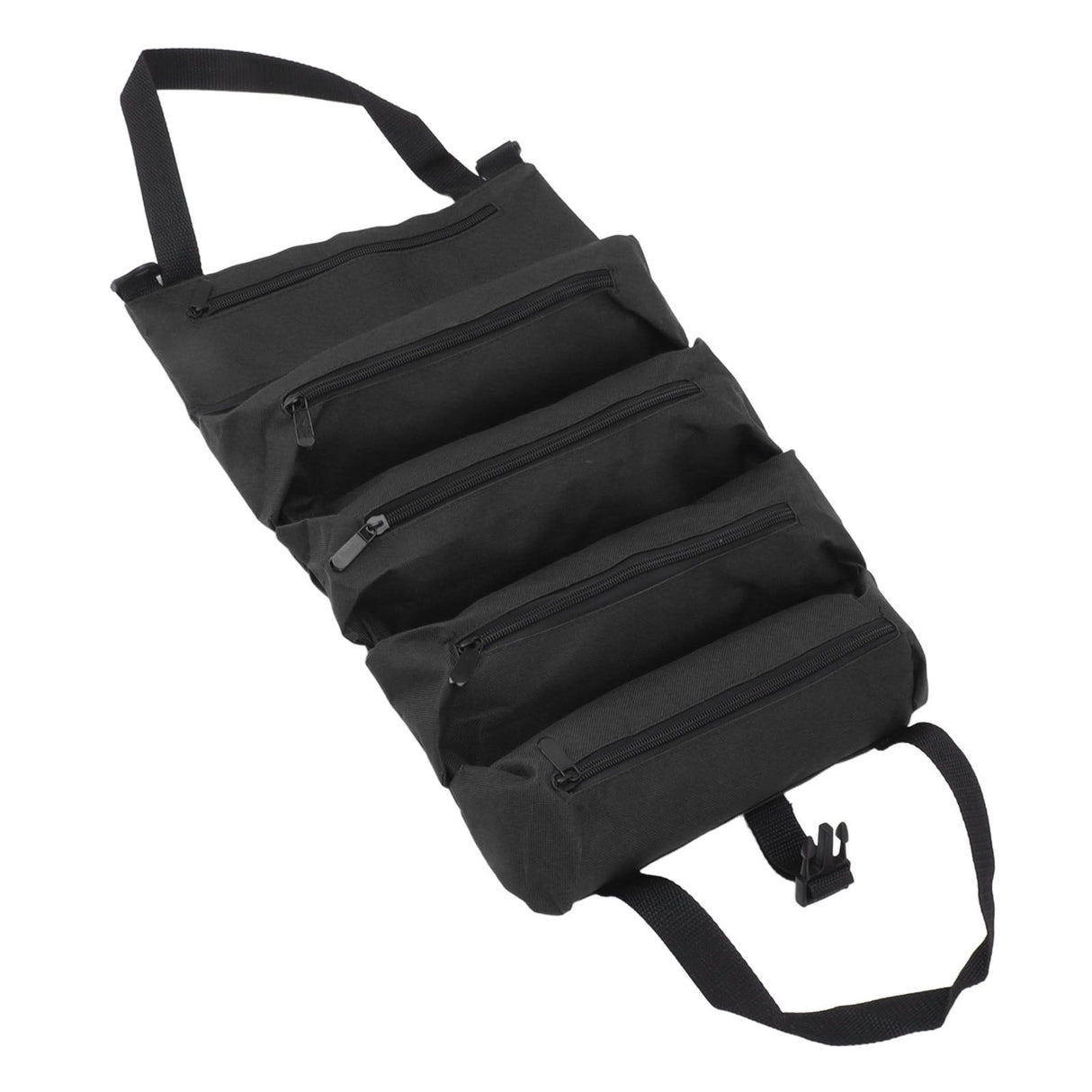 Roll Up Tool Bag 5 Zipper Pockets Portable Oxford Cloth Electricians Tool Bag for Carpenter Plumber Black
