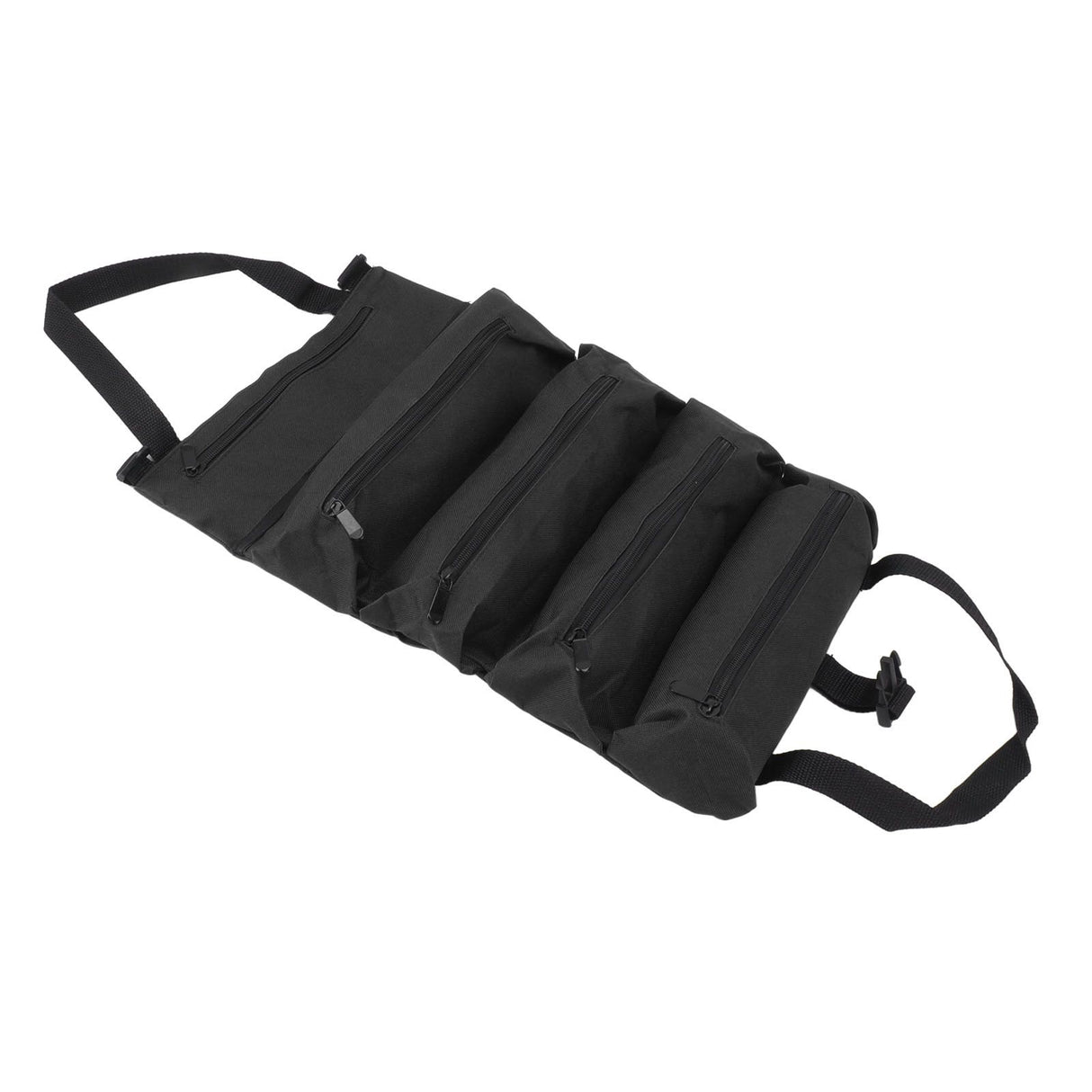 Roll Up Tool Bag 5 Zipper Pockets Portable Oxford Cloth Electricians Tool Bag for Carpenter Plumber Black