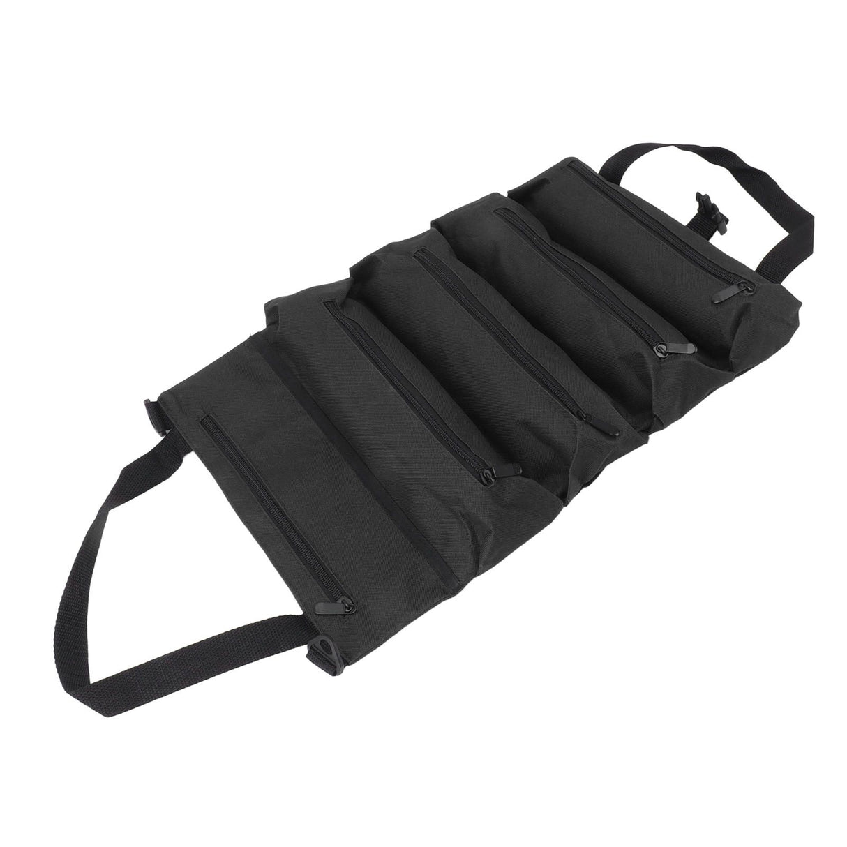 Roll Up Tool Bag 5 Zipper Pockets Portable Oxford Cloth Electricians Tool Bag for Carpenter Plumber Black