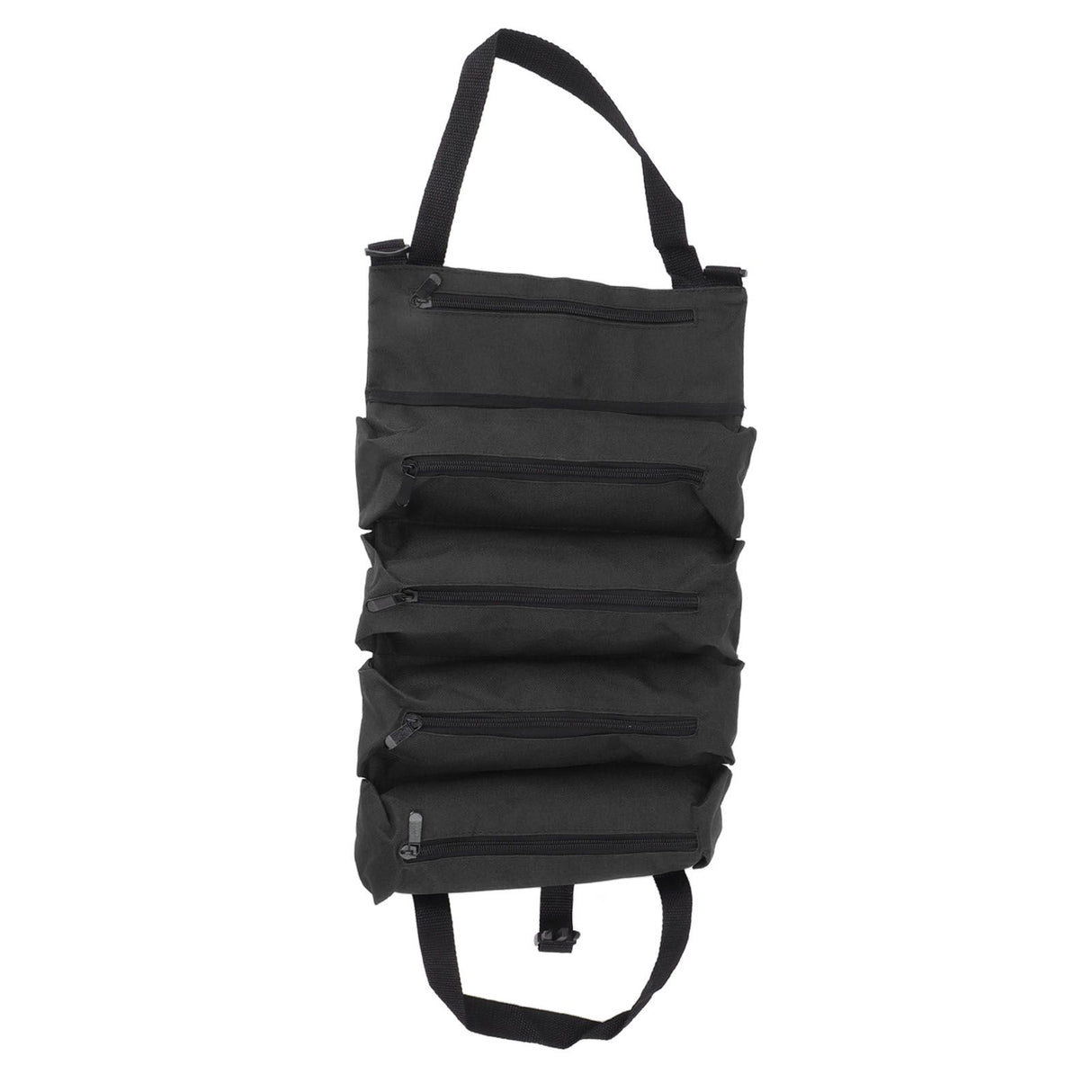 Roll Up Tool Bag 5 Zipper Pockets Portable Oxford Cloth Electricians Tool Bag for Carpenter Plumber Black