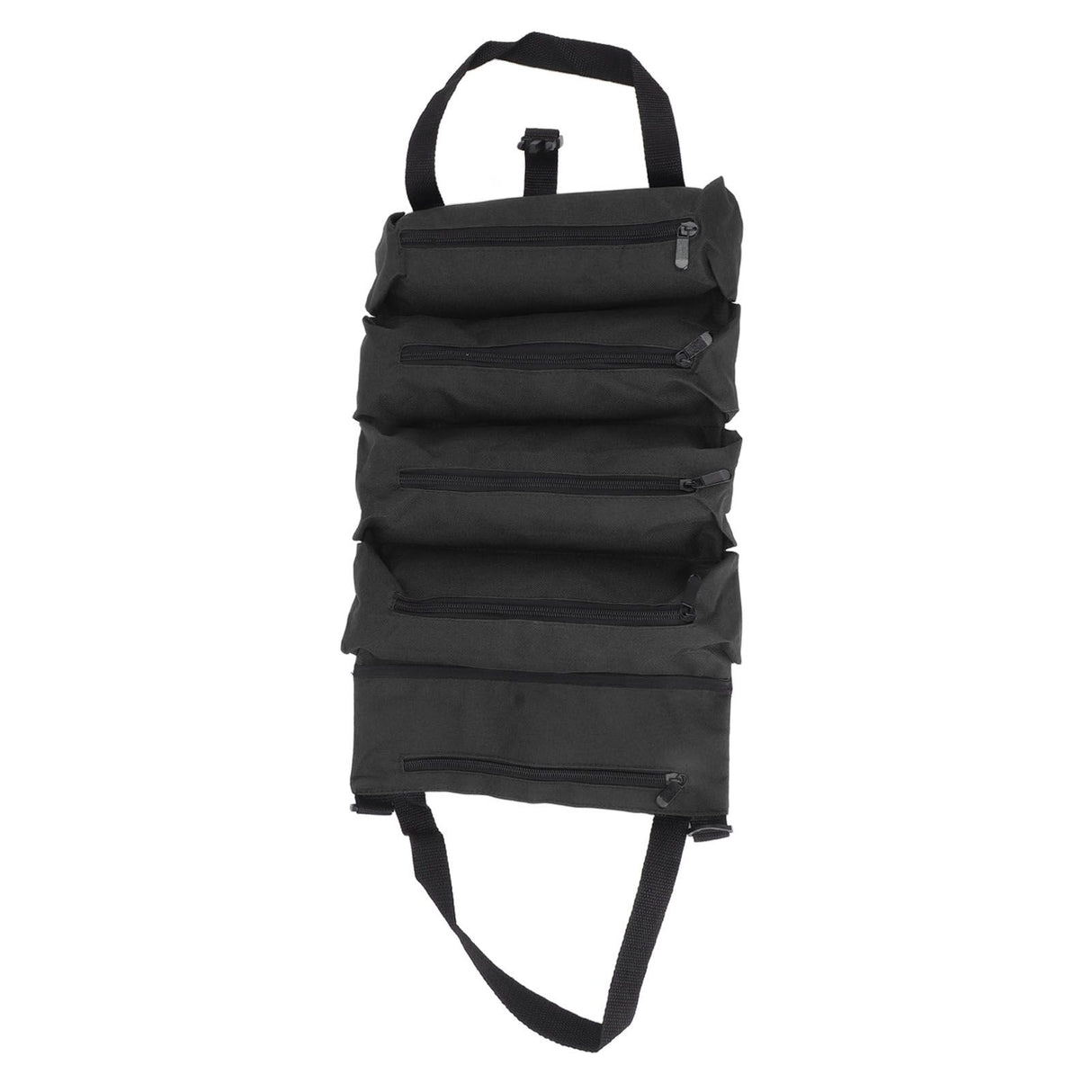 Roll Up Tool Bag 5 Zipper Pockets Portable Oxford Cloth Electricians Tool Bag for Carpenter Plumber Black