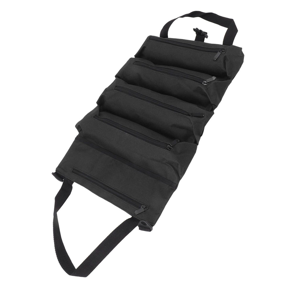 Roll Up Tool Bag 5 Zipper Pockets Portable Oxford Cloth Electricians Tool Bag for Carpenter Plumber Black