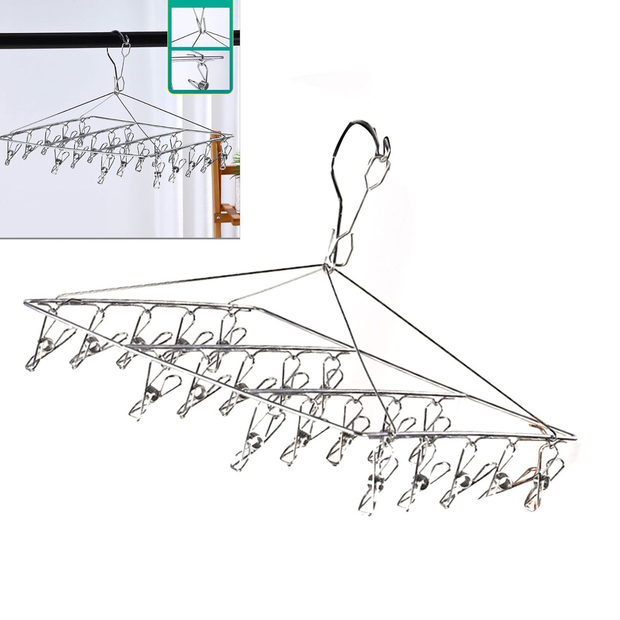 Clothes Drying Hanger Stainless Steel Multi Clip Laundry Drip Hanging Rack for Underwear Socks Hat No Loop Square