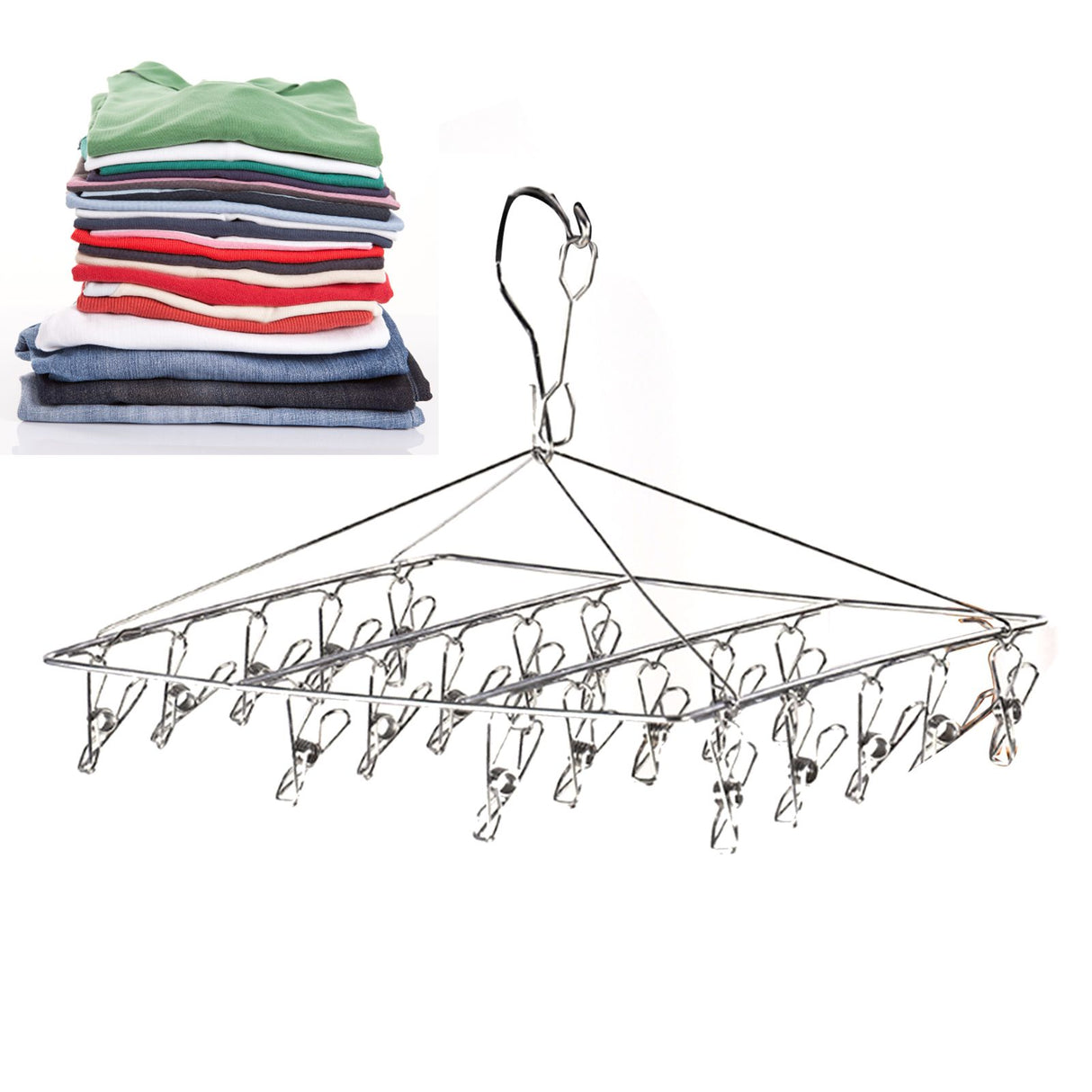 Clothes Drying Hanger Stainless Steel Multi Clip Laundry Drip Hanging Rack for Underwear Socks Hat No Loop Square